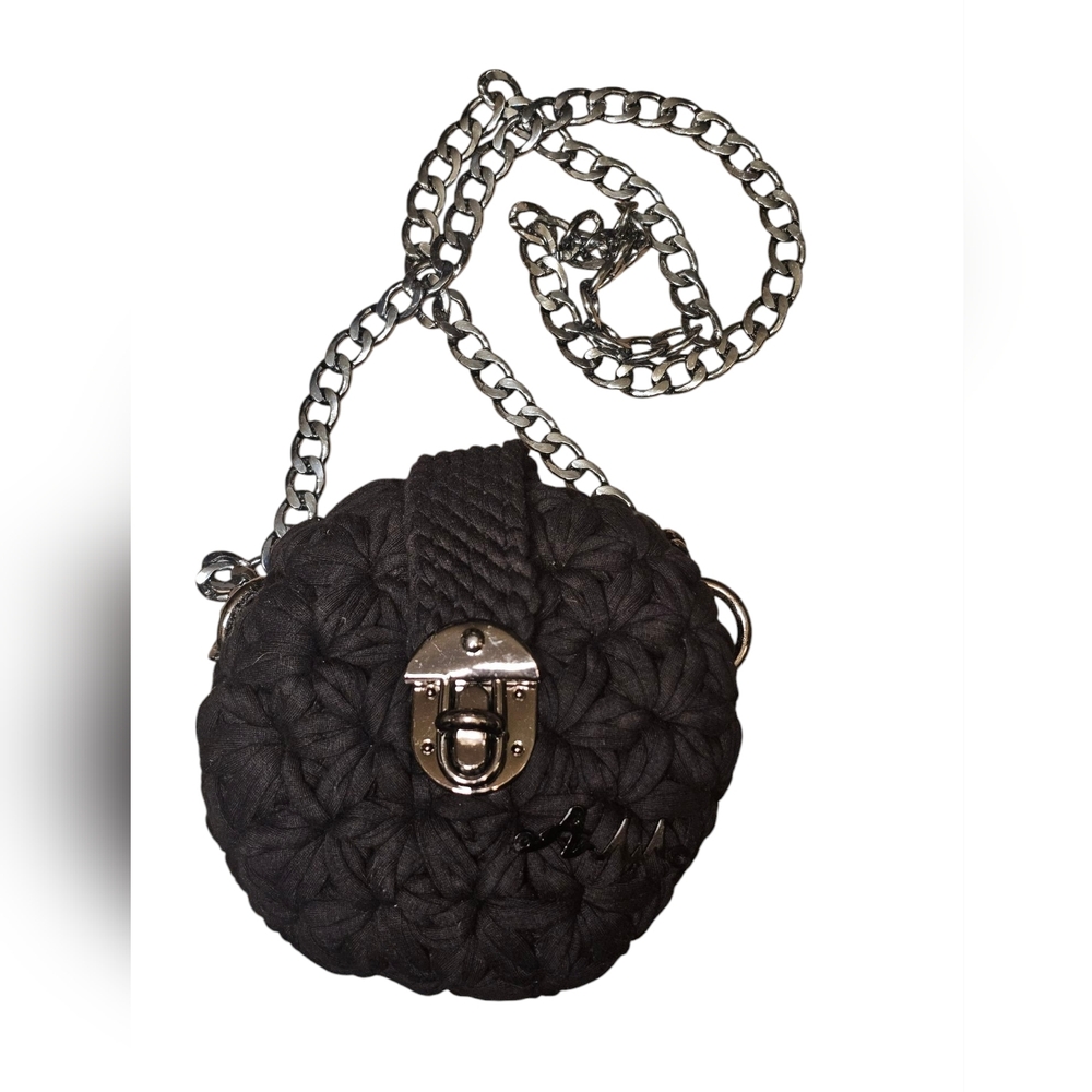 Purse handbag knitted on chain black handmade